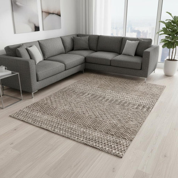 HomeRoots 10' X 14' Brown And Beige Striped Area Rug - Washable, UV Protected, Durable & Stain-Resistant Design 674772