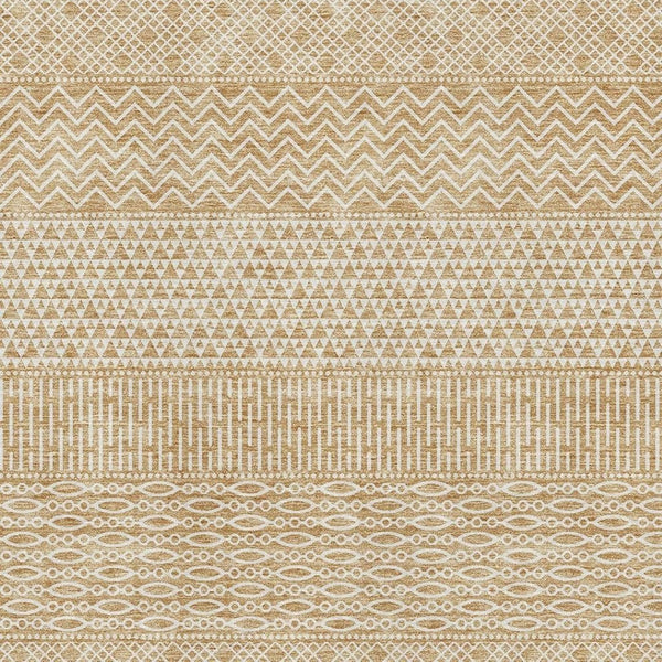HomeRoots 5' Gold and Ivory Striped Washable Area Rug with UV Protection for High-Traffic Rooms & Kids 674774