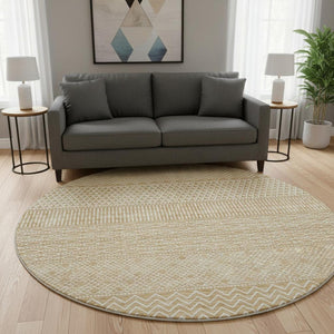 HomeRoots 8' Gold and Ivory Striped Round Rug – Washable, UV-Protected, Durable & Stylish for Any Room 674775