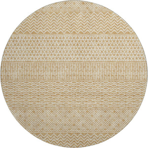 HomeRoots 8' Gold and Ivory Striped Round Rug – Washable, UV-Protected, Durable & Stylish for Any Room 674775