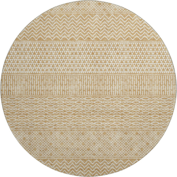 HomeRoots 8' Gold and Ivory Striped Round Rug – Washable, UV-Protected, Durable & Stylish for Any Room 674775