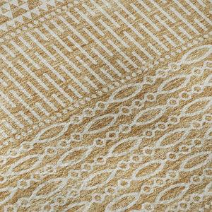 HomeRoots 8' Gold and Ivory Striped Round Rug – Washable, UV-Protected, Durable & Stylish for Any Room 674775