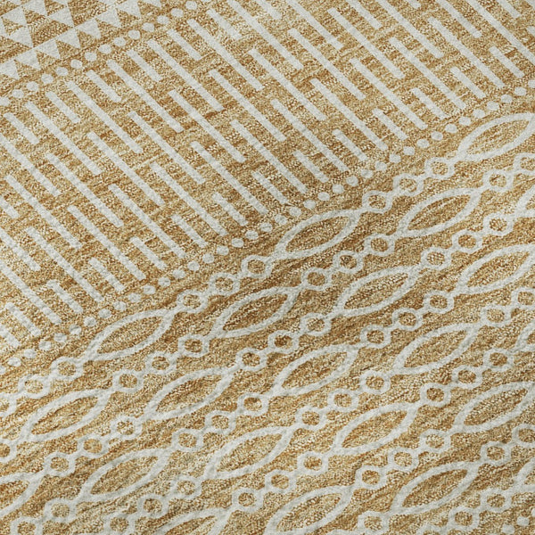 HomeRoots 8' Gold and Ivory Striped Round Rug – Washable, UV-Protected, Durable & Stylish for Any Room 674775