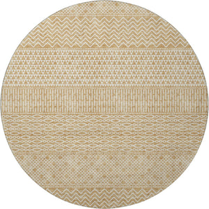 HomeRoots 8' Gold and Ivory Striped Round Rug – Washable, UV-Protected, Durable & Stylish for Any Room 674775