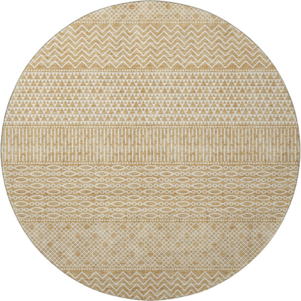HomeRoots 8' Gold and Ivory Striped Round Rug – Washable, UV-Protected, Durable & Stylish for Any Room 674775