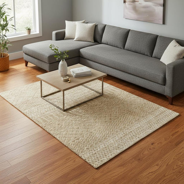 HomeRoots 8' X 10' Gold and Ivory Striped Washable Area Rug - Durable, UV-Protected, Easy-Care Design for Home 674776