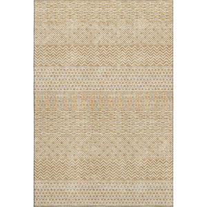 HomeRoots 8' X 10' Gold and Ivory Striped Washable Area Rug - Durable, UV-Protected, Easy-Care Design for Home 674776