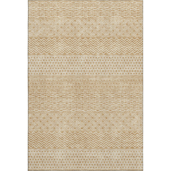HomeRoots 8' X 10' Gold and Ivory Striped Washable Area Rug - Durable, UV-Protected, Easy-Care Design for Home 674776