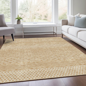 HomeRoots 8' X 10' Gold and Ivory Striped Washable Area Rug - Durable, UV-Protected, Easy-Care Design for Home 674776