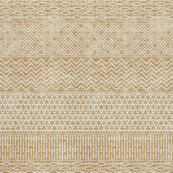 HomeRoots 8' X 10' Gold and Ivory Striped Washable Area Rug - Durable, UV-Protected, Easy-Care Design for Home 674776