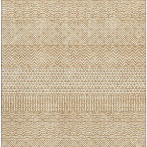 HomeRoots 8' X 10' Gold and Ivory Striped Washable Area Rug - Durable, UV-Protected, Easy-Care Design for Home 674776