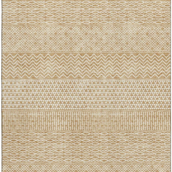 HomeRoots 8' X 10' Gold and Ivory Striped Washable Area Rug - Durable, UV-Protected, Easy-Care Design for Home 674776