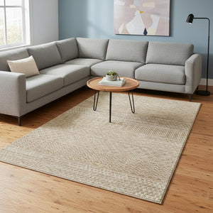 HomeRoots 9' X 12' Gold And Ivory Striped Area Rug – Durable, Washable, UV-Protected for Your Stylish Home Decor 674777