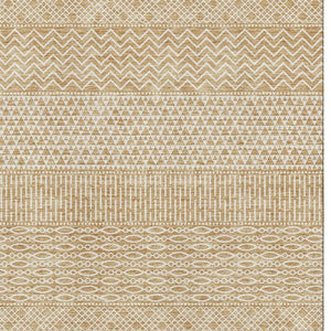 HomeRoots 9' X 12' Gold And Ivory Striped Area Rug – Durable, Washable, UV-Protected for Your Stylish Home Decor 674777