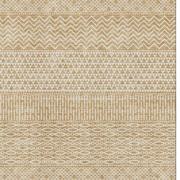 HomeRoots 9' X 12' Gold And Ivory Striped Area Rug – Durable, Washable, UV-Protected for Your Stylish Home Decor 674777