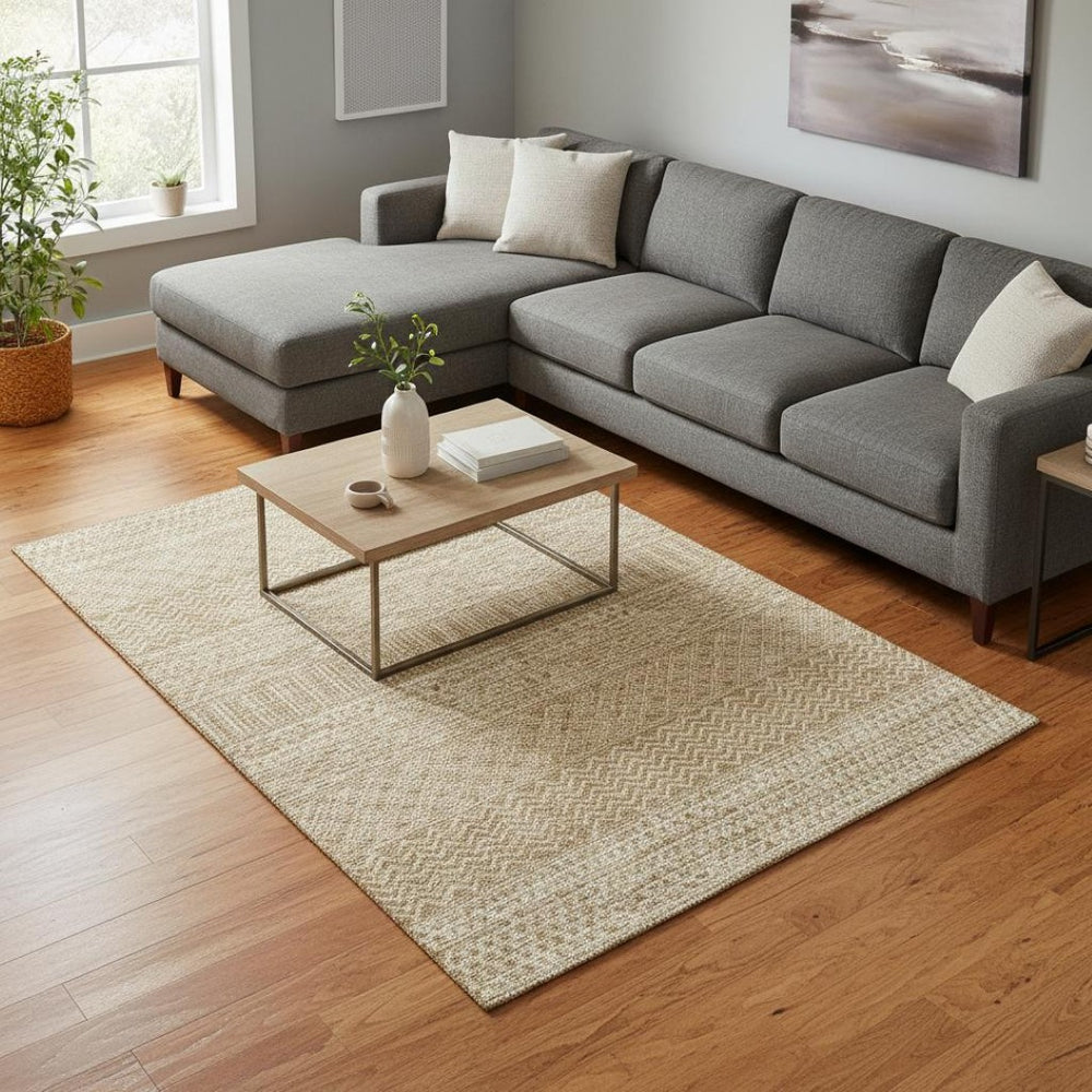 HomeRoots 10' X 14' Gold and Ivory Striped Washable Area Rug – Stain-Resistant, UV-Protected & Easy Care! 674778