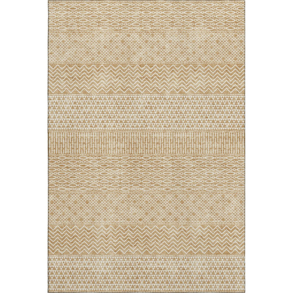 HomeRoots 10' X 14' Gold and Ivory Striped Washable Area Rug – Stain-Resistant, UV-Protected & Easy Care! 674778