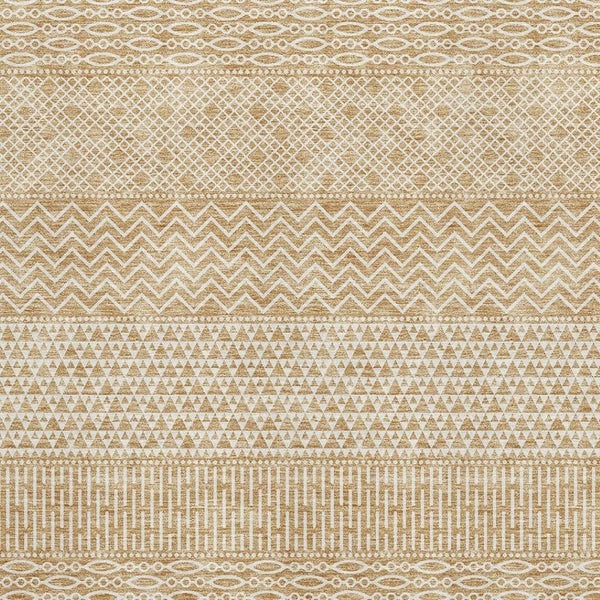 HomeRoots 10' X 14' Gold and Ivory Striped Washable Area Rug – Stain-Resistant, UV-Protected & Easy Care! 674778