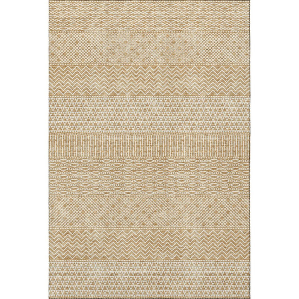 HomeRoots 10' X 14' Gold and Ivory Striped Washable Area Rug – Stain-Resistant, UV-Protected & Easy Care! 674778