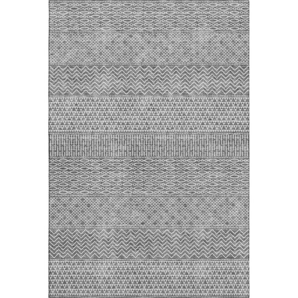 HomeRoots 5' Gray and Silver Striped Area Rug - Washable, Durable, UV-Protected for Modern Homes & Pets 674780