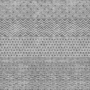 HomeRoots 5' Gray and Silver Striped Area Rug - Washable, Durable, UV-Protected for Modern Homes & Pets 674780