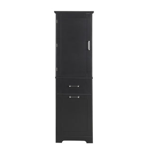 English Elm Tall Bathroom Storage Cabinet - Freestanding, Adjustable Shelf & Dual Drawer Design In Matte Black Finish N725P206895B-GIGA