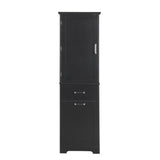 English Elm Tall Bathroom Storage Cabinet, Freestanding Storage Cabinet With Two Different Size Drawers and Adjustable Shelf, Mdf Board With Painted Finish, Black