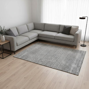 HomeRoots 8' X 10' Gray & Silver Striped Area Rug - Washable, UV-Protected, Stain-Resistant for Any Room 674782