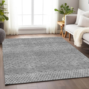 HomeRoots 8' X 10' Gray & Silver Striped Area Rug - Washable, UV-Protected, Stain-Resistant for Any Room 674782