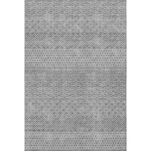 HomeRoots 8' X 10' Gray & Silver Striped Area Rug - Washable, UV-Protected, Stain-Resistant for Any Room 674782