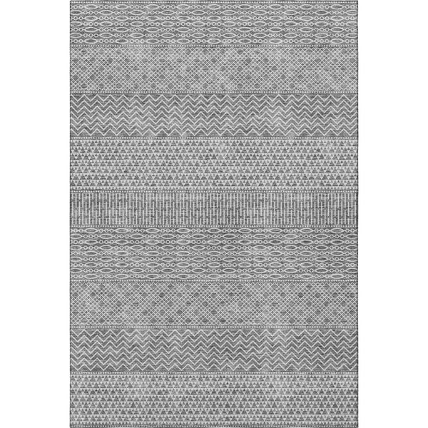 HomeRoots 8' X 10' Gray & Silver Striped Area Rug - Washable, UV-Protected, Stain-Resistant for Any Room 674782