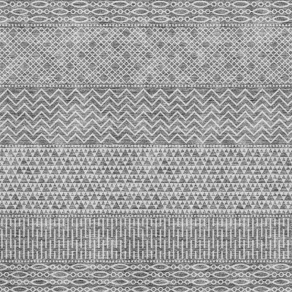 HomeRoots 9' X 12' Striped Gray and Silver Washable Area Rug with UV Protection for Stylish, High-Traffic Spaces 674783