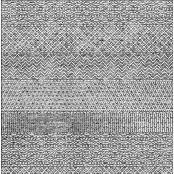 HomeRoots 9' X 12' Striped Gray and Silver Washable Area Rug with UV Protection for Stylish, High-Traffic Spaces 674783