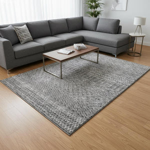 HomeRoots 10' Gray & Silver Striped Washable Area Rug – Durable, UV-Protected, Stain-Resistant for High Traffic Homes 674784