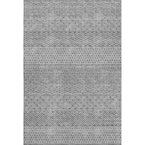 HomeRoots 10' Gray & Silver Striped Washable Area Rug – Durable, UV-Protected, Stain-Resistant for High Traffic Homes 674784