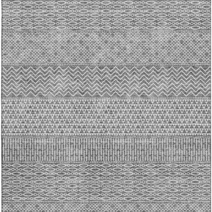 HomeRoots 10' Gray & Silver Striped Washable Area Rug – Durable, UV-Protected, Stain-Resistant for High Traffic Homes 674784
