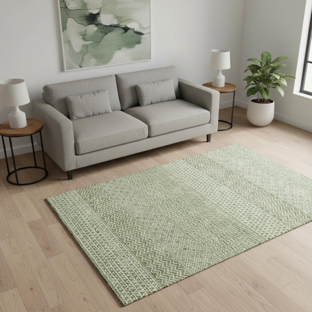 HomeRoots 5' X 8' Green and Ivory Striped Area Rug - Durable, Washable, UV-Protected for Home with Kids & Pets 674786