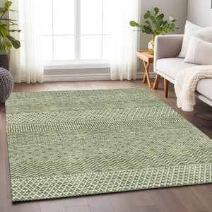 HomeRoots 5' X 8' Green and Ivory Striped Area Rug - Durable, Washable, UV-Protected for Home with Kids & Pets 674786
