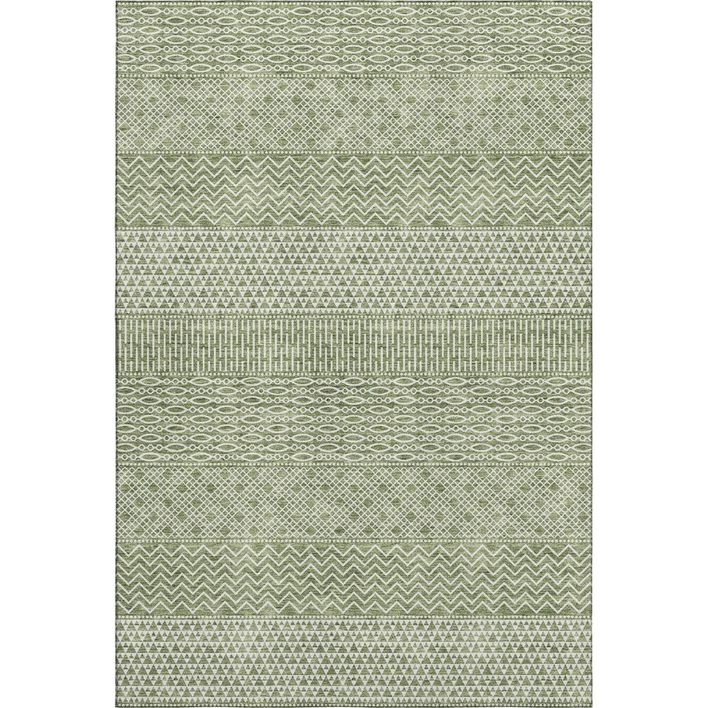 HomeRoots 5' X 8' Green and Ivory Striped Area Rug - Durable, Washable, UV-Protected for Home with Kids & Pets 674786