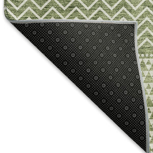 HomeRoots 5' X 8' Green and Ivory Striped Area Rug - Durable, Washable, UV-Protected for Home with Kids & Pets 674786