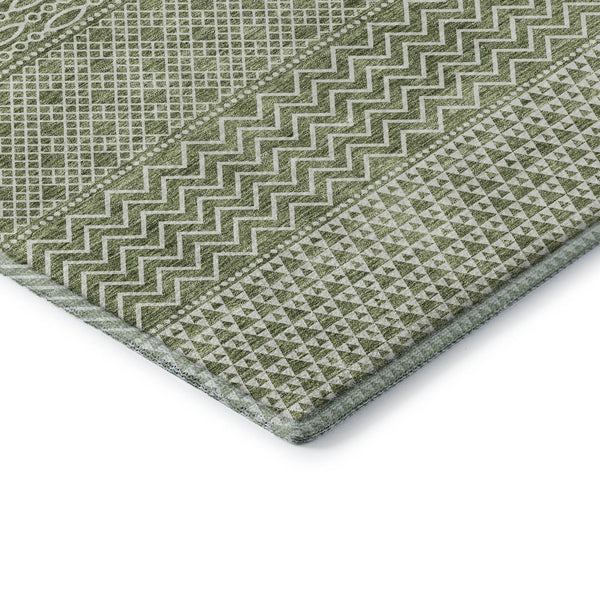 HomeRoots 5' X 8' Green and Ivory Striped Area Rug - Durable, Washable, UV-Protected for Home with Kids & Pets 674786