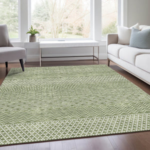 HomeRoots 5' X 8' Green and Ivory Striped Area Rug - Durable, Washable, UV-Protected for Home with Kids & Pets 674786