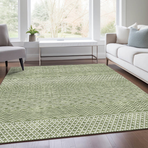 HomeRoots 5' X 8' Green and Ivory Striped Area Rug - Durable, Washable, UV-Protected for Home with Kids & Pets 674786