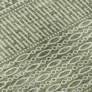 HomeRoots 8' Stylish Green & Ivory Striped Washable Round Rug - Stain Resistant & UV Protected for Busy Homes 674787
