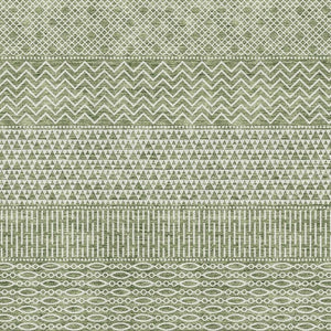 HomeRoots 8' X 10' Green And Ivory Striped Washable Area Rug - Durable, UV-Protected, Perfect for Any Space! 674788