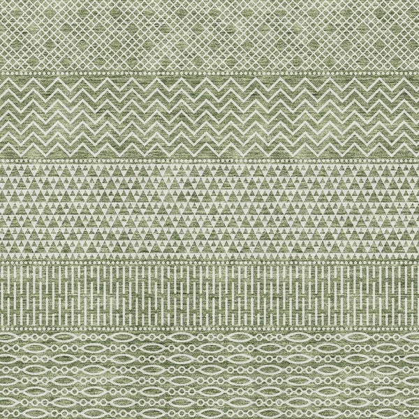 HomeRoots 8' X 10' Green And Ivory Striped Washable Area Rug - Durable, UV-Protected, Perfect for Any Space! 674788
