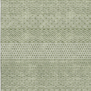 HomeRoots 8' X 10' Green And Ivory Striped Washable Area Rug - Durable, UV-Protected, Perfect for Any Space! 674788