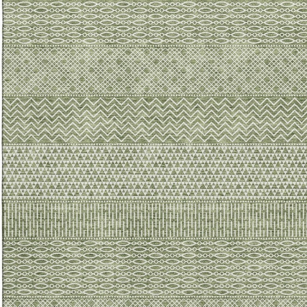 HomeRoots 8' X 10' Green And Ivory Striped Washable Area Rug - Durable, UV-Protected, Perfect for Any Space! 674788
