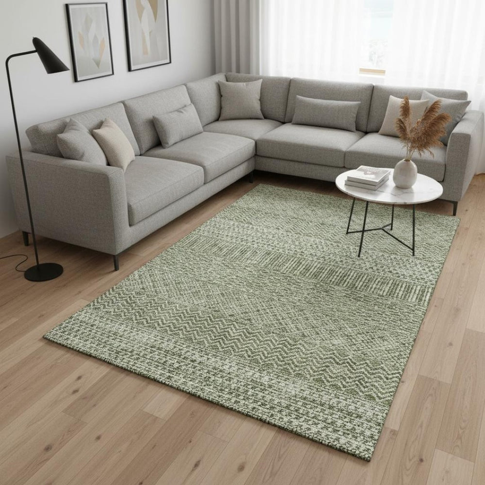 HomeRoots 10' Green and Ivory Striped Area Rug – Washable, UV Protected, Durable for Living Spaces & Pets 674790