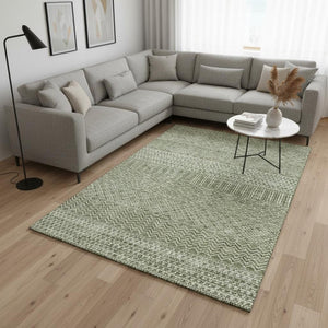 HomeRoots 10' Green and Ivory Striped Area Rug – Washable, UV Protected, Durable for Living Spaces & Pets 674790